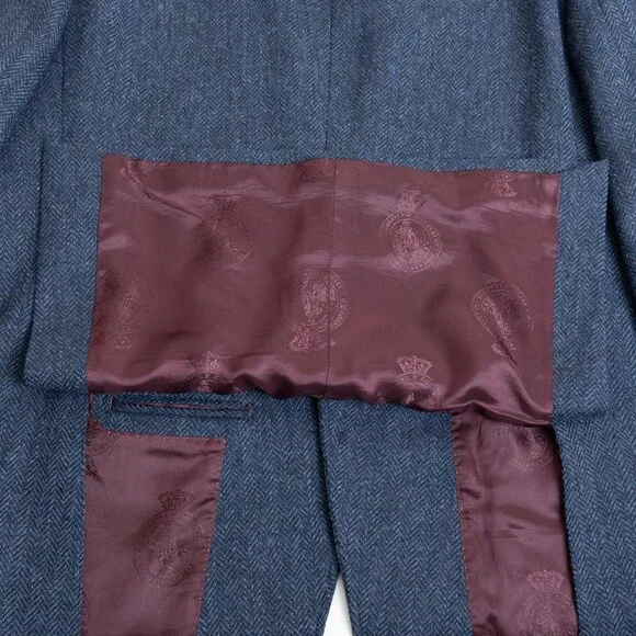 Cordings London Herringbone Tweed Blazer 44R Navy 100% Wool Jacket - Picture 10 of 15